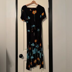 VINTAGE 90s Midi Poppy Flower Print Dress